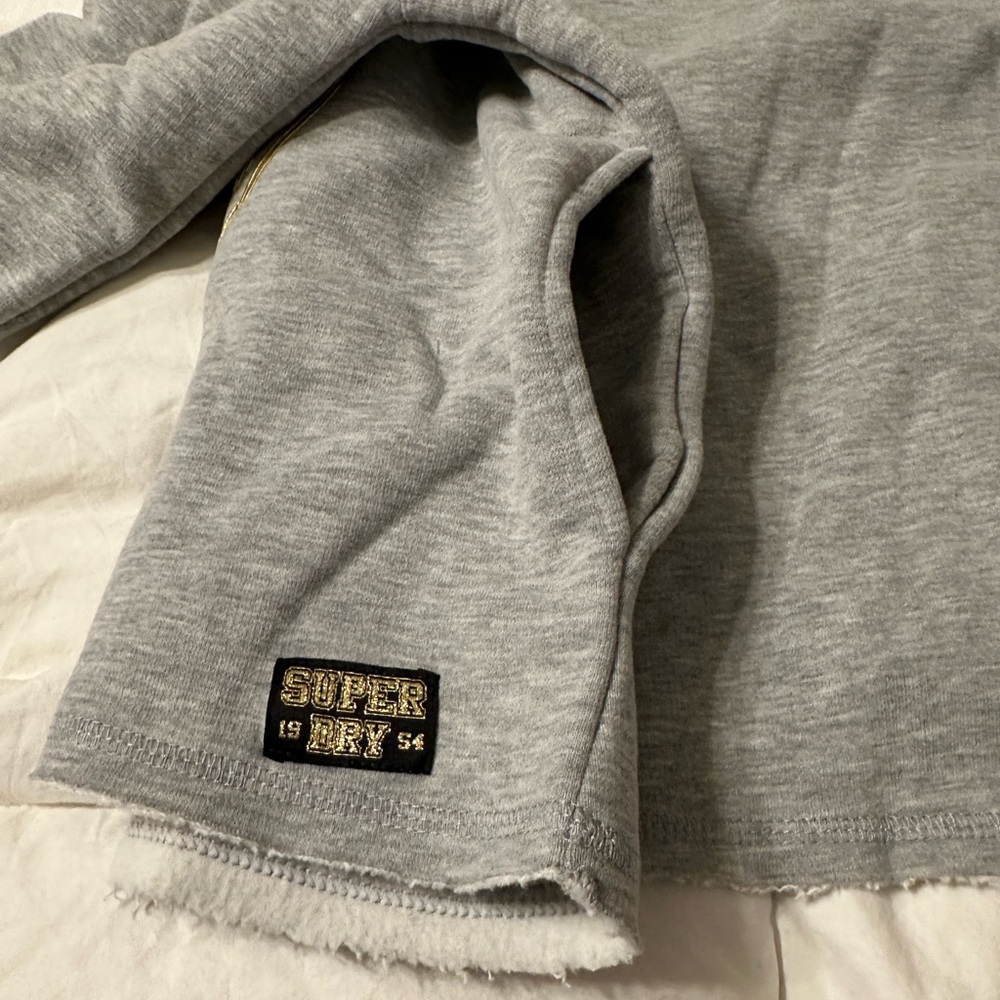 Superdry Ace Metal Crop Hoodie - NWT - Size 10 Gray Hoodie with Gold Logo - Picture 7 of 16